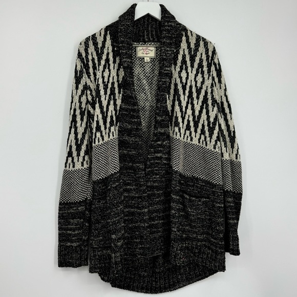 Lucky Brand Sweaters - Lucky Brand Women’s Cardigan Sweater Cotton Wool Blend Black Cream Size Large